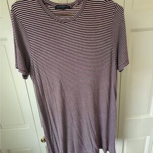 Brandy Melville Burgundy & White Striped Crewneck Tshirt Dress